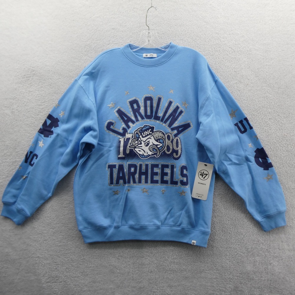 '47 Sweatshirt Women Small UNC Tar Heels Blue Glitter Star Pullover 12426